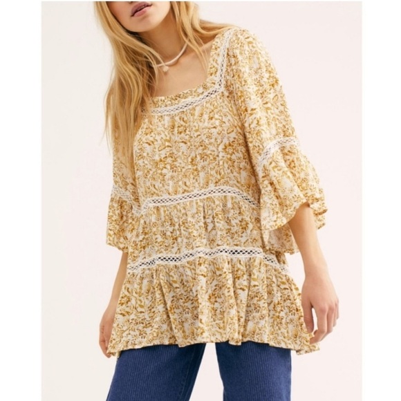 Free People Yellow Floral Boho Tunic Top - Picture 9 of 10